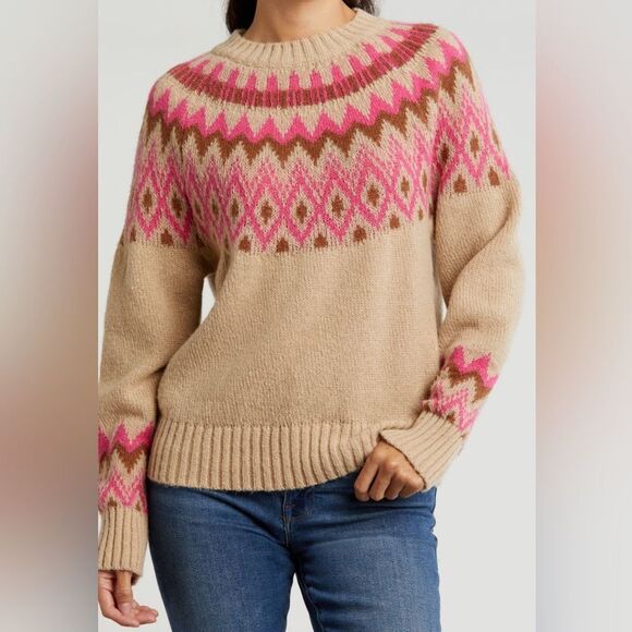 Lucky Brand Tan and Pink Sweater‎ - Picture 1 of 6